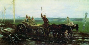  1876 Lienzo - escoltado por un camino embarrado 1876 Ilya Repin